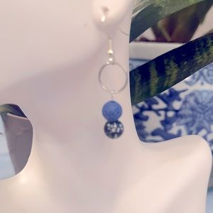 Blue lava/black/silver dangle earrings 10$, handmade
